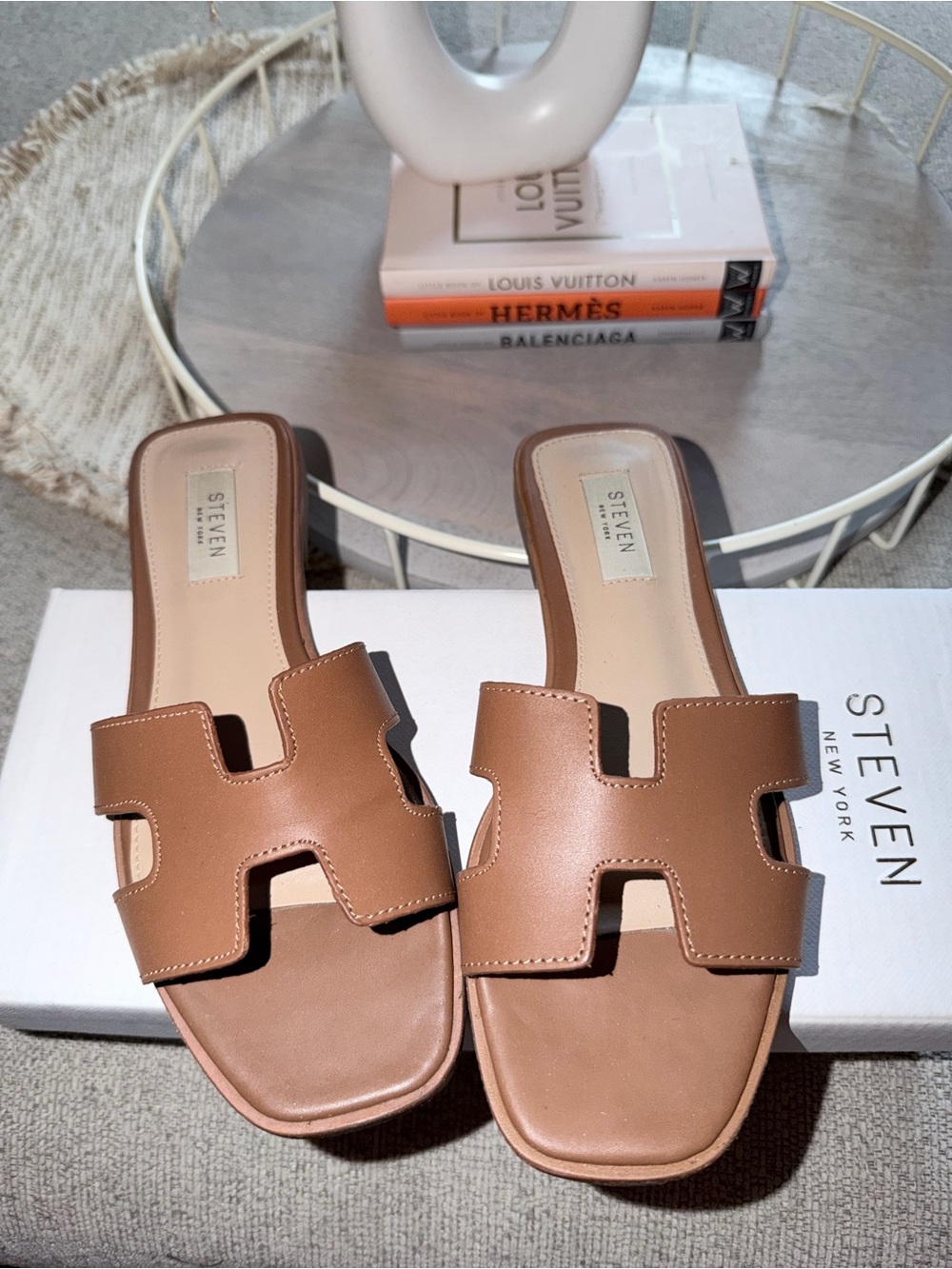 Steven By Steve Madden Tan Slip-On Cutout Slide Sandals